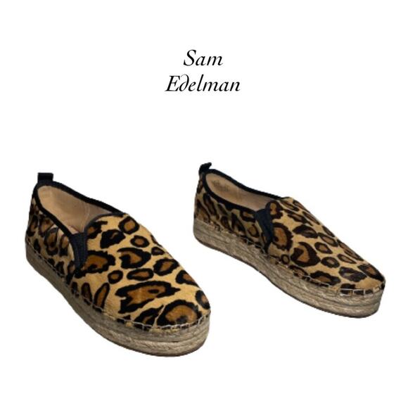 Sam Edelman Women Carrin Leather Leopard Calf Platform Espadrille Shoes Size 8.5 - Picture 1 of 11